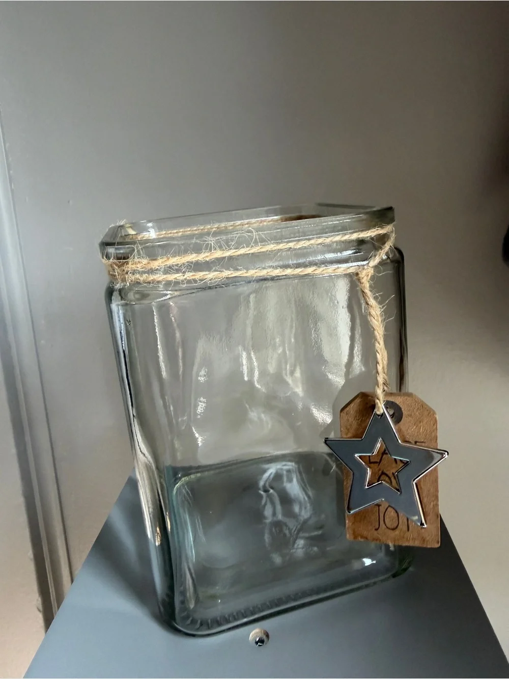 Glass Holiday Jar with Silver Star Accent - Clear